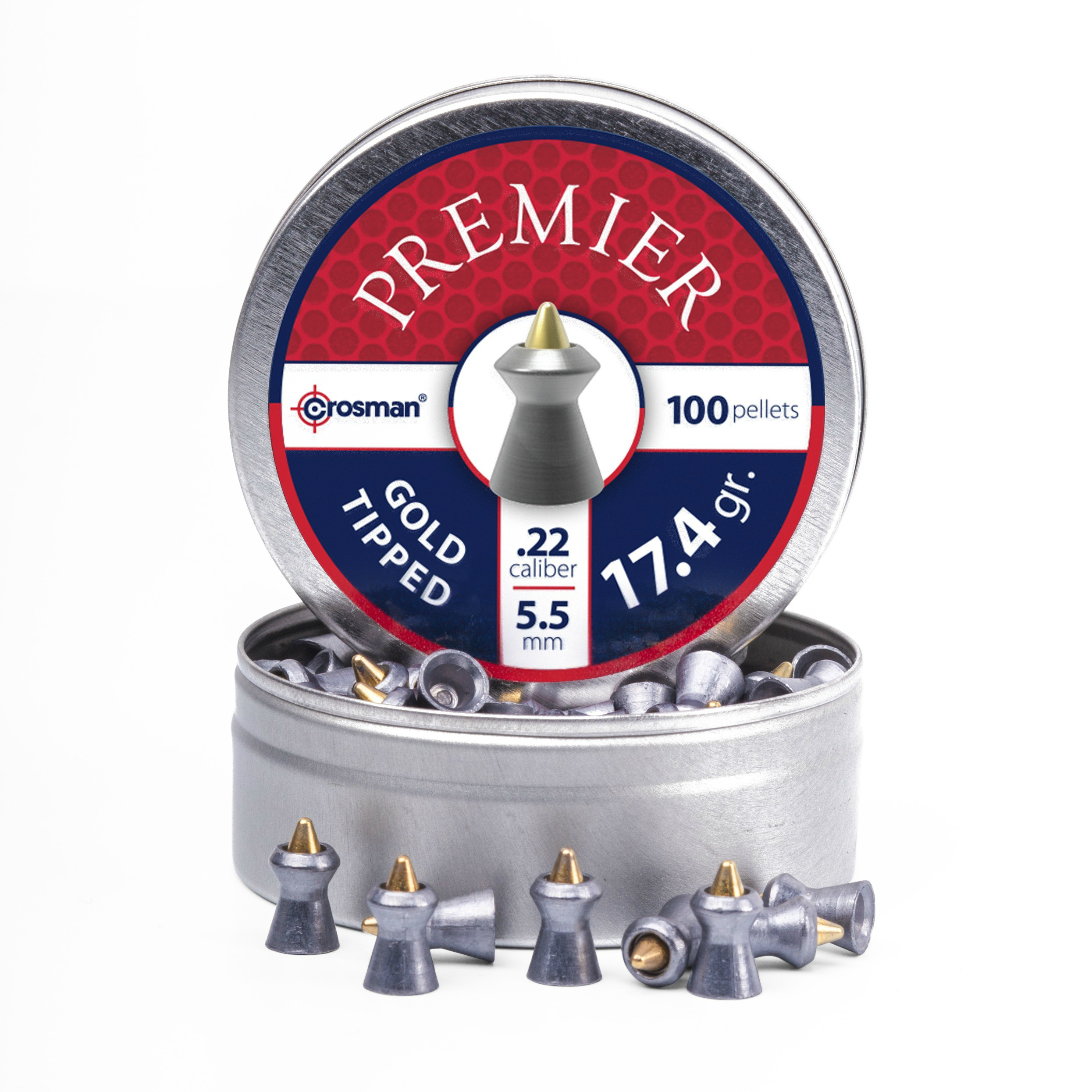 Crosman .22 Cal Premier Gold Tipped PelletsTin of 100GTP22